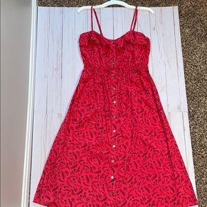 Red paisley print midi dress